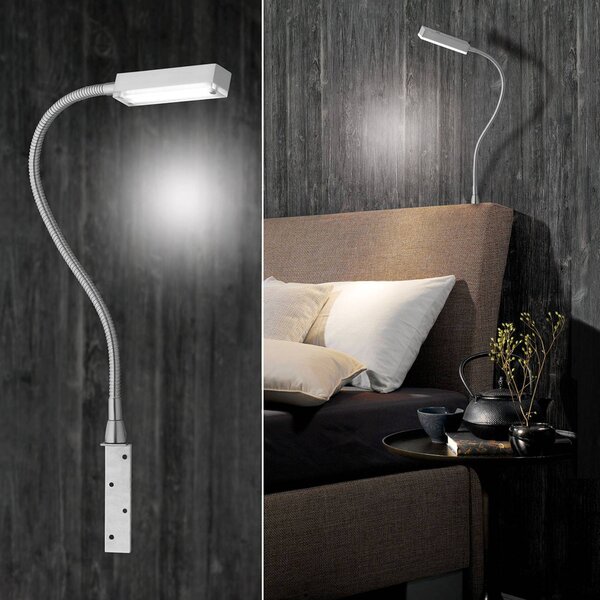 FISCHER & HONSEL Applique da parete a LED Raik, dimmerabile, Alluminio / Grigio / Zincato, Camera da letto, Metallo, Moderno, Applique a LED