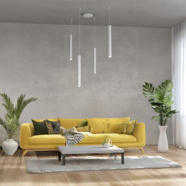 Lampadario top light round tube 1174 s4 gu10 led cilindro metallo moderno - Top Light