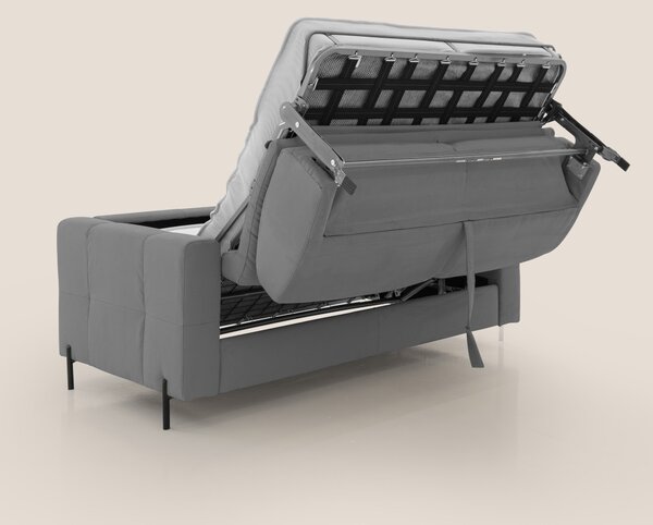 Ortensia divano letto materasso H18 cm con piedi alti in elegante micr