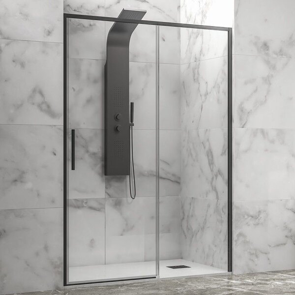 Kamalu porta doccia 100 cm colore nero vetro 6mm altezza 200h | kla4000n