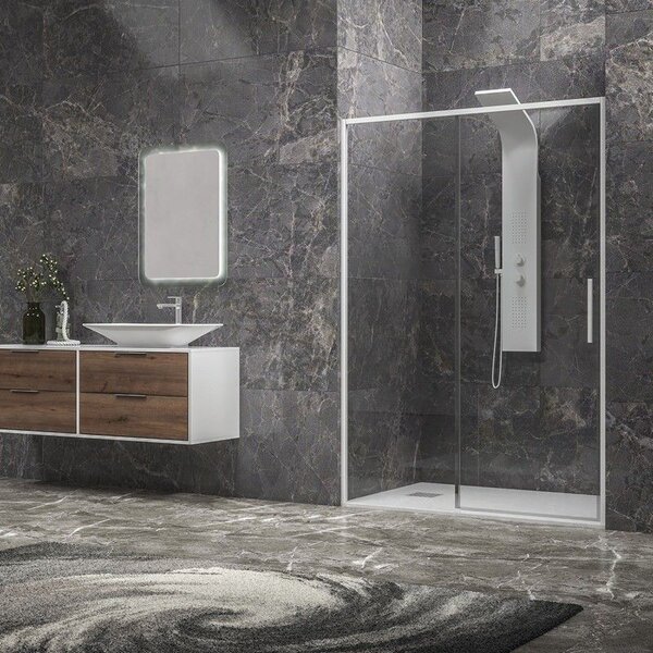 Kamalu porta doccia 100 cm colore bianco vetro 6mm altezza 200h | kla4000b