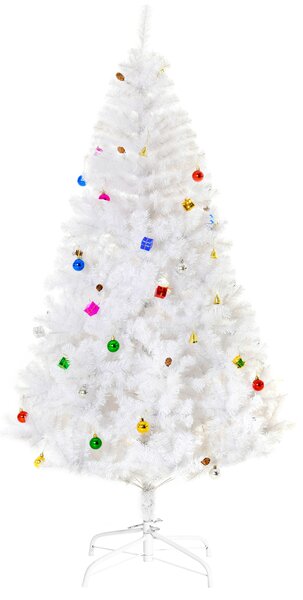 HomCom Albero di Natale 180cm con 930 Rami Addobbato, Albero di Natale Bianco con Supporto Bianco e Decorazione foltissimo