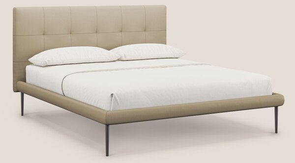 Midori letto imbottito trapuntato in ecopelle con piedini alti T04 bei
