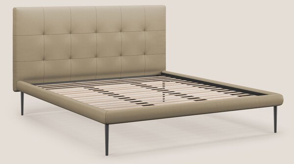 Midori letto imbottito trapuntato in ecopelle con piedini alti T04 bei