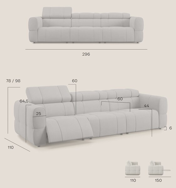 Giotto Divano modulare a 3 sedute con opzione relax elettrico in micro
