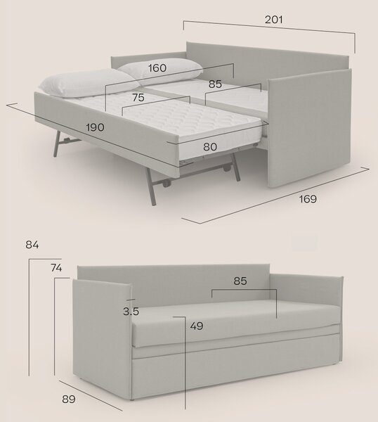 Brenta Divano duplex con doppio letto in tessuto simil cotone impermea