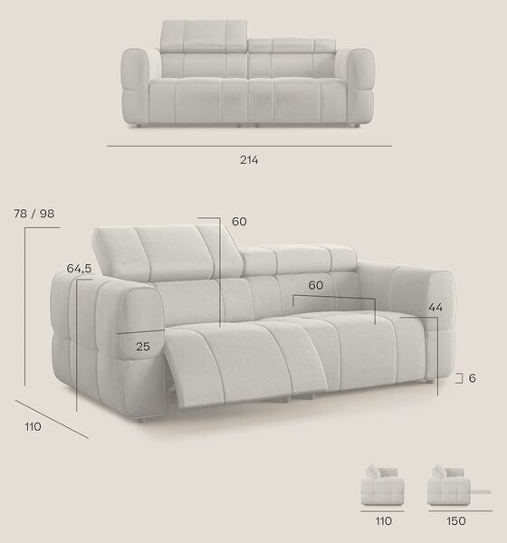 Giotto Divano modulare con opzione relax elettrico in microfibra effet