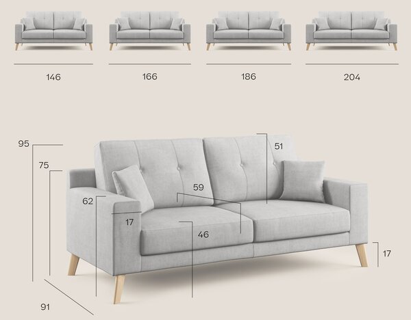 Danish divano moderno in tessuto morbido impermeabile T02 rosso
