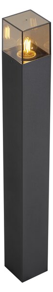 Lampione da esterno moderno nero con vetro fumé 70 cm con sensore crepuscolare IP44 - Denmark