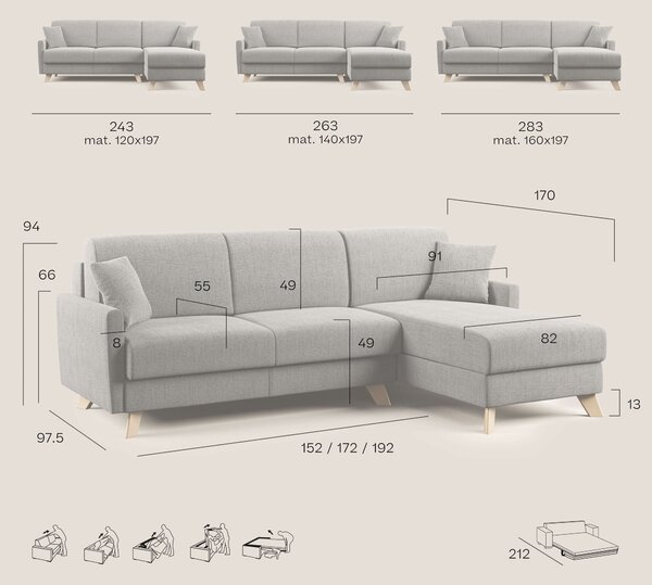 Edgar divano letto angolare in tessuto felis impermeabile T03 grigio c