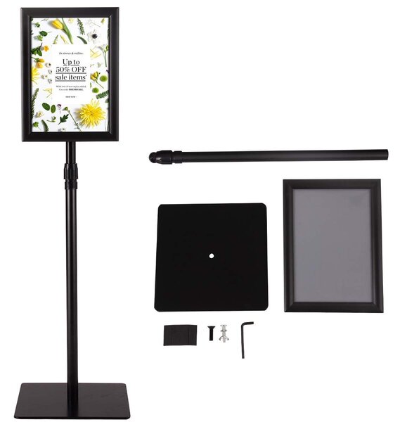 Costway A4 Espositore da terra autoportante poster stand in metallo girevole e regolabile 73,5-118cm Nero