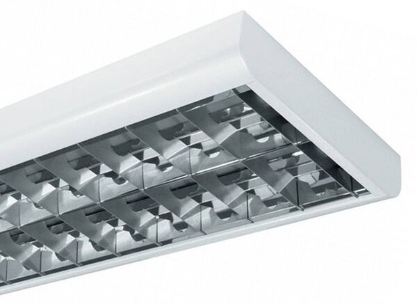 EGG Plafoniera molto piatta con griglia T8 BAP 58 W a 2 luci. RABL, Bianco / Opale, Studio / Ufficio, Metallo, Plafoniera