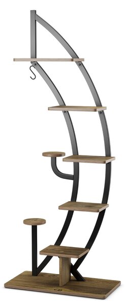 Costway Scaffale per piante in metallo alto a 7 livelli, Scaffale a forma di mezza luna curva con gancio superiore Nero