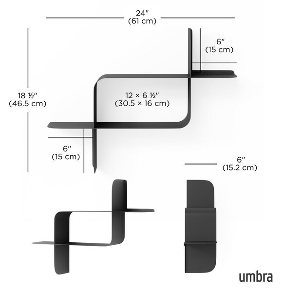 Mensole in set color nero opaco in acciaio con ripiani multipli 2 pz 62 cm Montage – Umbra