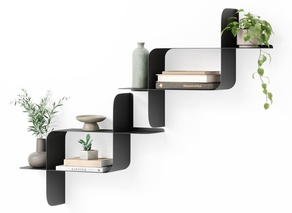 Mensole in set color nero opaco in acciaio con ripiani multipli 2 pz 62 cm Montage – Umbra
