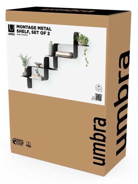 Mensole in set color nero opaco in acciaio con ripiani multipli 2 pz 62 cm Montage – Umbra