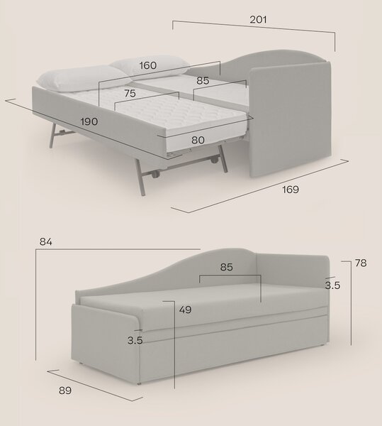 Nolo Divano duplex con doppio letto in tessuto simil cotone impermeabi
