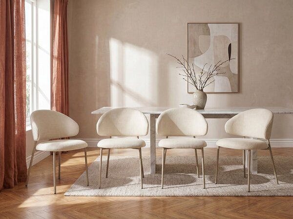 Sedia in Tessuto testurizzato e Metallo Beige Crema - Lotto di 4 - VOSINIA
