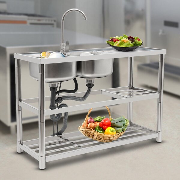 Lavello da cucina a due vasche, in acciaio inossidabile, con rubinetto girevole a 360°