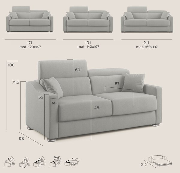 Amber divano letto matrimoniale in tessuto smacchiabile T05 rosso
