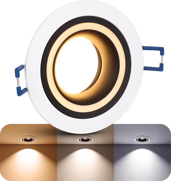 SSC-LUXon Matapo Design Lampada da incasso dimmerabile con LED GU10 LumiFLEX Faretto 230V 6W tre modalità di illuminazione - Faretto da incasso bianco nero con anello luminoso