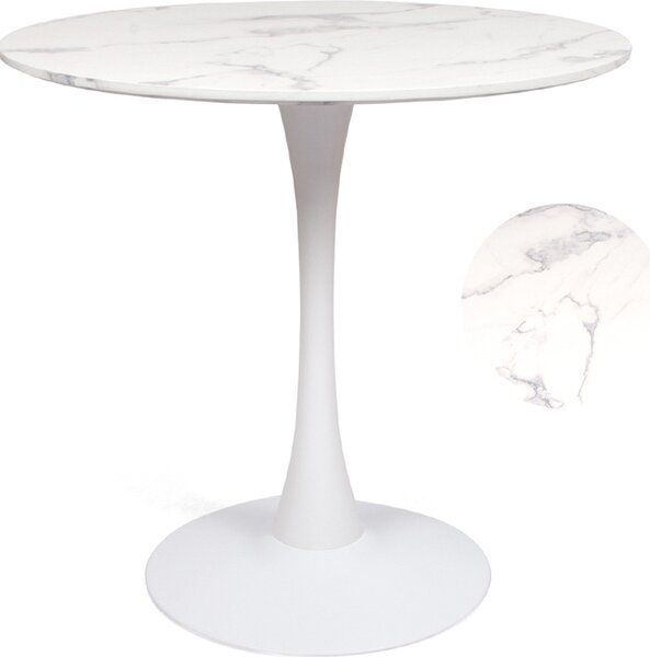 Milton & Oldbrook Esstisch Ø 80 cm Praga Marmorlook Matt Weiß