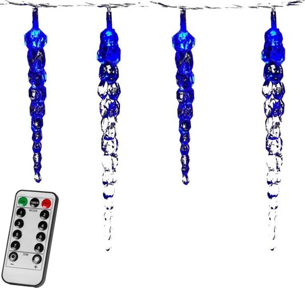 Luci di Natale, ghiaccioli, 40 LED, blu, telecomando