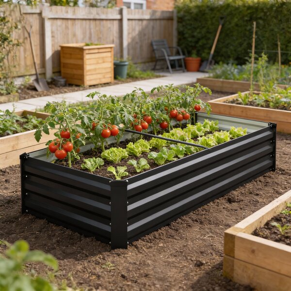 Outsunny Fioriera rettangolare orto da giardino in acciaio galvanizzato bordo di sicurezza e fondo aperto 150x70x30cm grigio scuro | Aosom Italy