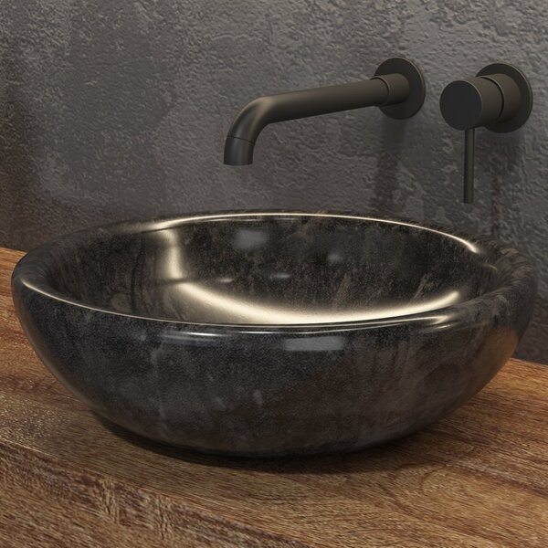 Lavabo in marmo colore nero 40cm con bordo arrotondato Litos-SC40 - KAMALU