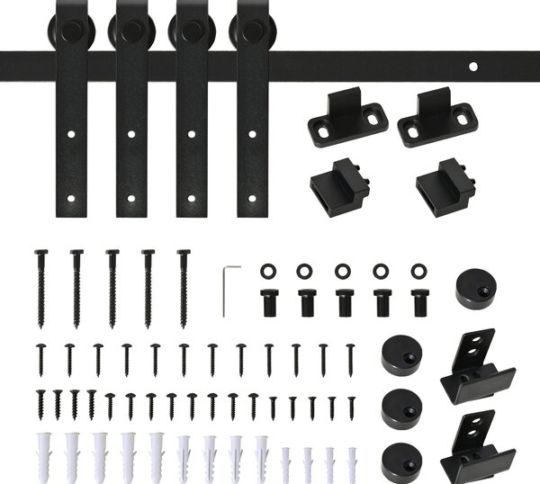 HOMCOM Kit Completo di Porta Scorrevole 183 cm, Sistema con Guida a Pavimento, Binario, Rulli e Ferramenta in Acciaio al Carbonio, per Doppia Porta Scorrevole | Aosom Italy