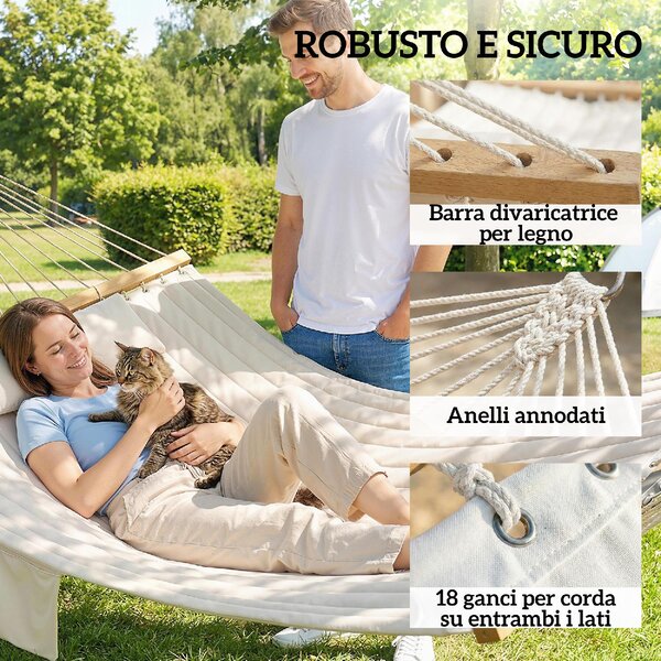 VivaGarden Amaca da Giardino Matrimoniale 325x140 cm con Cuscino in Poliestere colore Bianco Crema