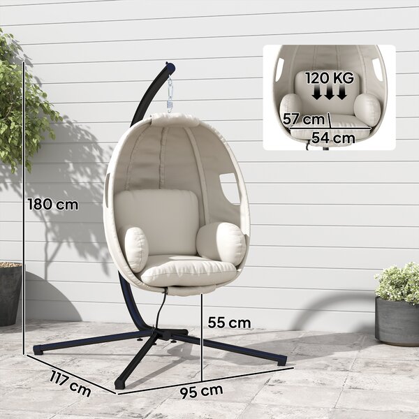 Outsunny Poltrona Sospesa con Struttura, Cuscino Seduta Spesso e Cintura di Sicurezza, Altezza Regolabile, Grigio Chiaro | Aosom Italy