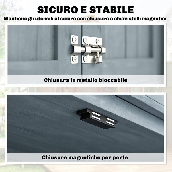 VivaGarden Armadio da Esterno / Balcone in Legno di Abete 2 Ante 2 Ripiani Dimensioni 85x54x170 cm colore Grigio