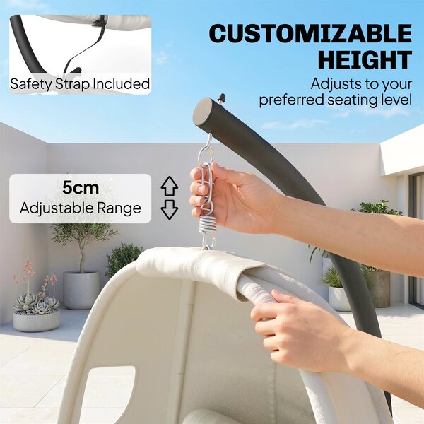 Outsunny Poltrona Sospesa con Struttura, Cuscino Seduta Spesso e Cintura di Sicurezza, Altezza Regolabile, Grigio Chiaro | Aosom Italy