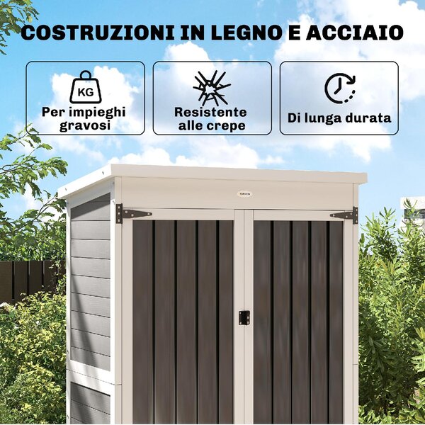 VivaGarden Armadio da Esterno / Balcone in Legno e Acciaio 2 Ante 3 Ripiani Dimensioni 94x43x166 cm colore Bianco/Nero