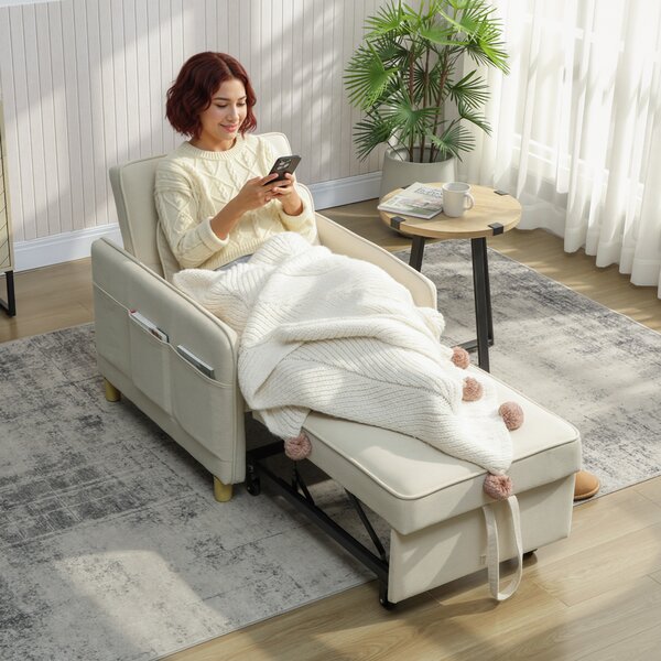 HOMCOM Poltrona Letto 3 in 1 Trasformabile con Funzione Letto, Ampia Seduta per Soggiorno, Beige | Aosom Italy