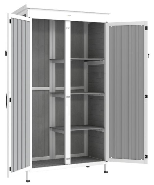 VivaGarden Armadio da Esterno / Balcone in Legno e Acciaio 2 Ante 3 Ripiani Dimensioni 94x43x166 cm colore Bianco/Nero