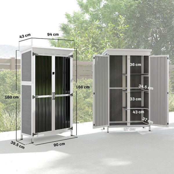 VivaGarden Armadio da Esterno / Balcone in Legno e Acciaio 2 Ante 3 Ripiani Dimensioni 94x43x166 cm colore Bianco/Nero