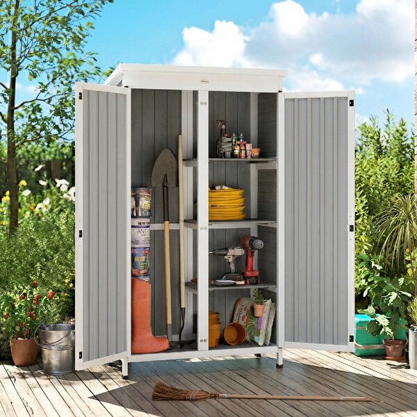VivaGarden Armadio da Esterno / Balcone in Legno e Acciaio 2 Ante 3 Ripiani Dimensioni 94x43x166 cm colore Bianco/Nero