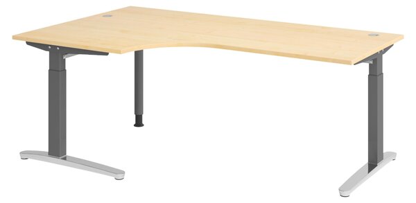 Scrivania bümö Serie XB - Decorazione: acero, dimensioni: scrivania angolare 200 x 120 cm, struttura: grafite/alluminio lucido