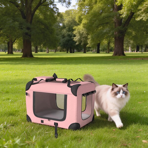 PawHut Trasportino per Cani Pieghevole con Finestre in Rete, Cuscino Morbido e 2 Maniglie, per Mini Cani e Gatti, 60x41,5x41 cm, Rosa | Aosom Italy