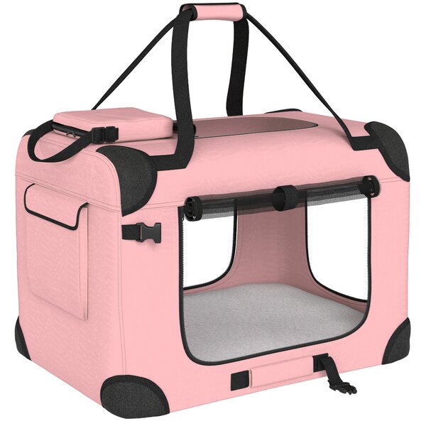 PawHut Trasportino per Cani Pieghevole con Finestre in Rete, Cuscino Morbido e 2 Maniglie, per Mini Cani e Gatti, 60x41,5x41 cm, Rosa | Aosom Italy