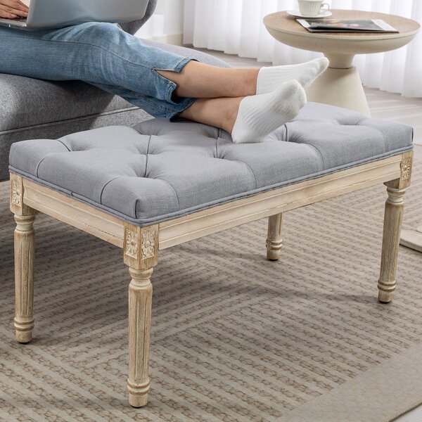 HOMCOM Panca a Fondo Letto Rivestita in Lino Sintetico con Gambe in Legno e Seduta Imbottita, Stile Vintage, Grigio Chiaro | Aosom Italy