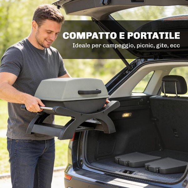 VivaGarden Barbecue Elettrico da Giardino BBQ da Tavolo Potenza 2300W Portatile con Ripiani Laterali 102x48x38 cm colore Nero