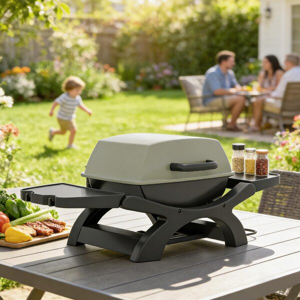 VivaGarden Barbecue Elettrico da Giardino BBQ da Tavolo Potenza 2300W Portatile con Ripiani Laterali 102x48x38 cm colore Nero