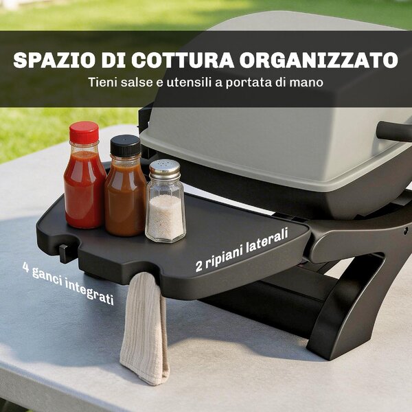 VivaGarden Barbecue Elettrico da Giardino BBQ da Tavolo Potenza 2300W Portatile con Ripiani Laterali 102x48x38 cm colore Nero