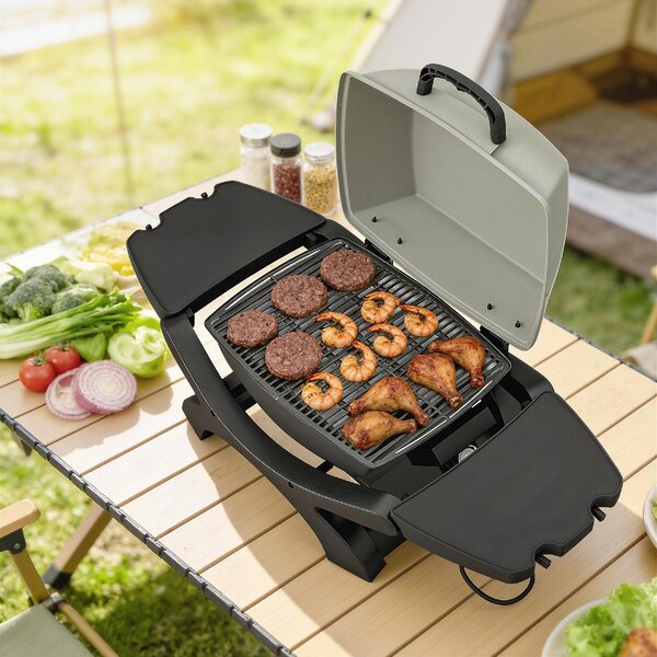 VivaGarden Barbecue Elettrico da Giardino BBQ da Tavolo Potenza 2300W Portatile con Ripiani Laterali 102x48x38 cm colore Nero