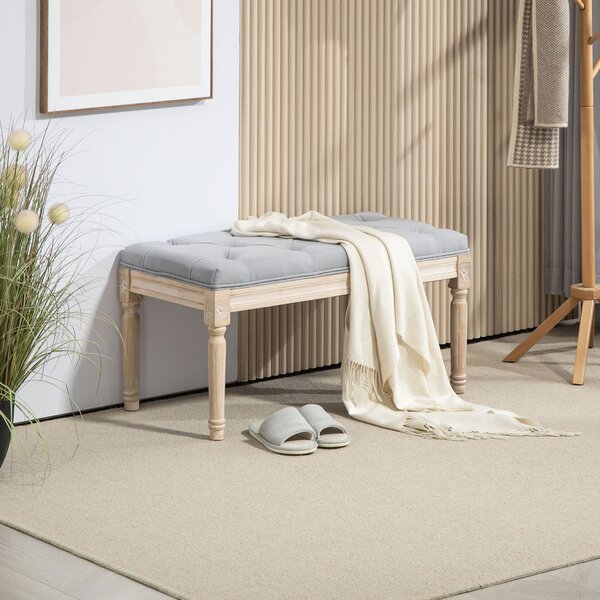 HOMCOM Panca a Fondo Letto Rivestita in Lino Sintetico con Gambe in Legno e Seduta Imbottita, Stile Vintage, Grigio Chiaro | Aosom Italy