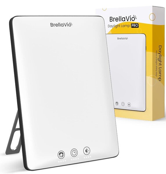 BrellaVio Daylight Lamp PRO 12.000 Lux - Con borsa - Lampada di simulazione della luce diurna a LED senza raggi UV - Lampada di luce diurna per casa/ufficio (nero)