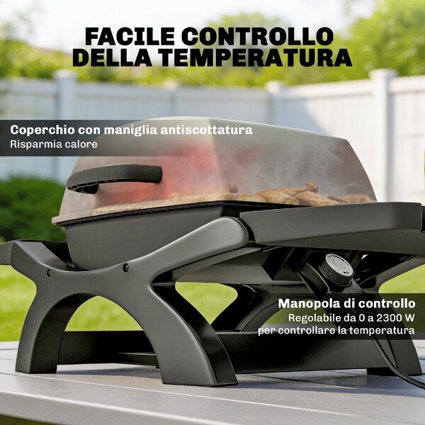 VivaGarden Barbecue Elettrico da Giardino BBQ da Tavolo Potenza 2300W Portatile con Ripiani Laterali 102x48x38 cm colore Nero
